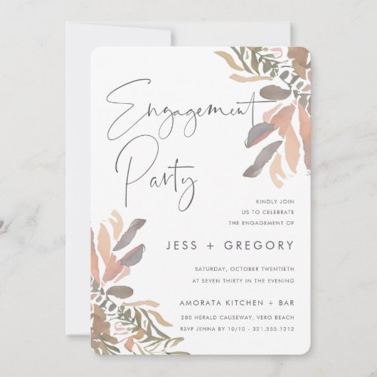 Romantic Neutral Boho Floral Engagement Party Kaart (Voorkant)
