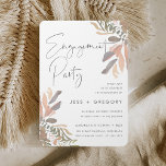 Romantic Neutral Boho Floral Engagement Party Kaart<br><div class="desc">Nodig gasten uit om de bruid en de bruidegom te vieren om met deze elegante en romantische verlovingspartij uitnodigingen in een zacht neutraal kleurenpalet van sage groen, taupe, stoffig roos, en lichte terracotta klei te zijn. Het eenvoudige florale ontwerp kenmerkt "verlovingspartij"in casual handgeschreven manuscript, met uw gebeurtenisdetails onder gericht bij...</div>