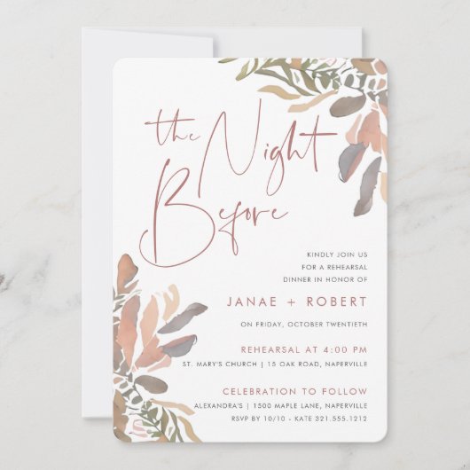 Romantic Neutral Boho Floral Rehearsal Dinner Kaart (Voorkant)