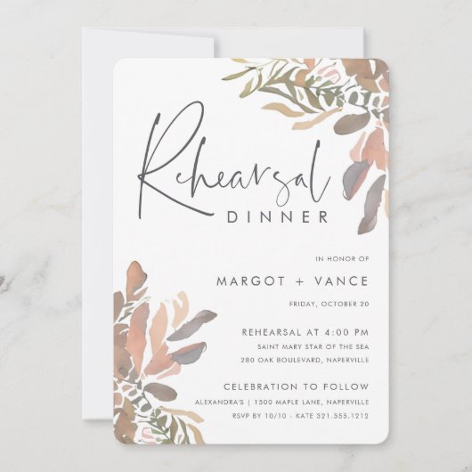 Romantic Neutral Boho Floral Rehearsal Dinner Kaart (Voorkant)