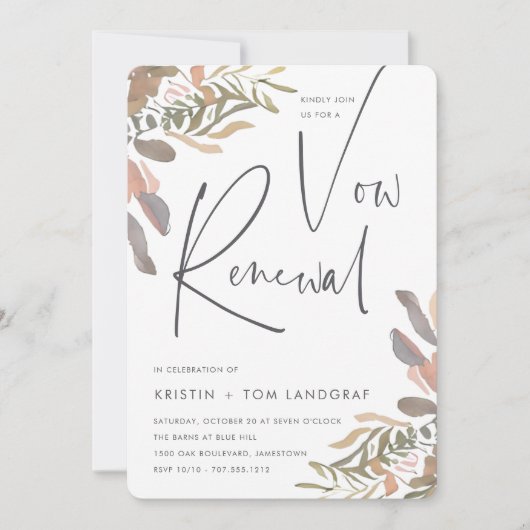 Romantic Neutral Boho Floral Vow Renewal Kaart (Voorkant)