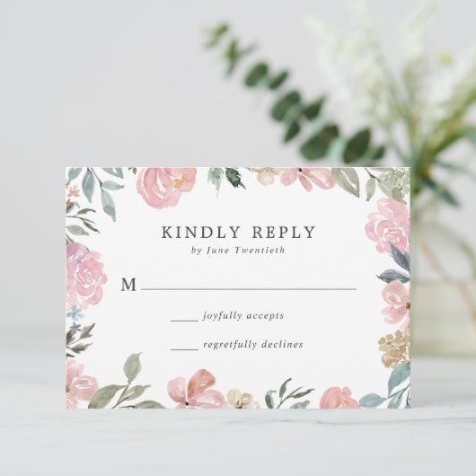 Romantic Neutrale Blush Waterverf Floral | Weddens RSVP Kaartje (Staand voorkant)