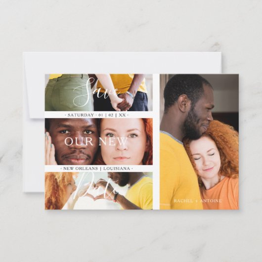 Romantic New Date Wedding Engaged 4 Photos Collage Save The Date (Voorkant)