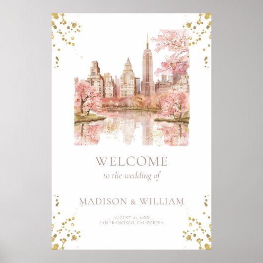 Romantic New York Destination Wedding Sign Poster (Voorkant)