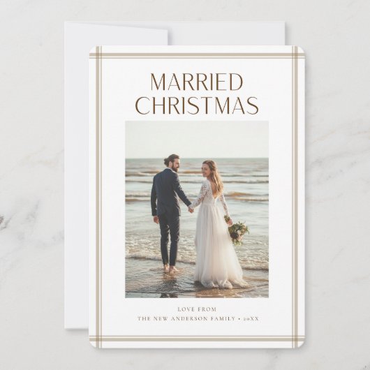 Romantic Newlywed Married Christmas Beach Photo Feestdagenkaart (Voorkant)