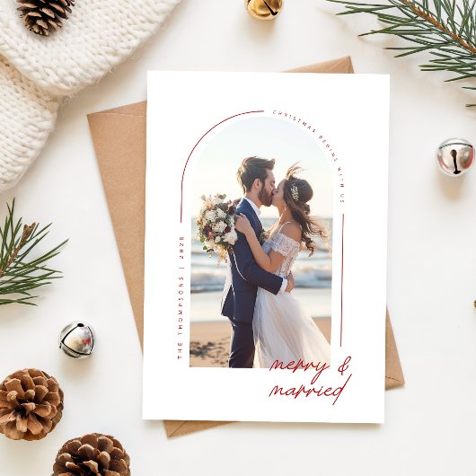 Romantic Newlywed Merry & Married Photo Christmas Feestdagenkaart