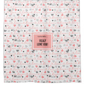 Romantic Newlywed Shower Curtain Pink Black Hearts Douchegordijn (Voorkant)