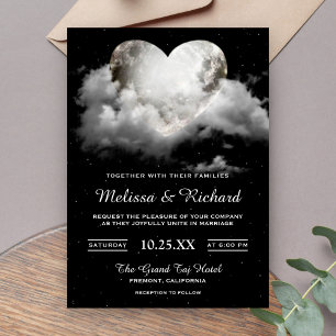 Romantic Night Sky Moon Heart Weddenschap Kaart