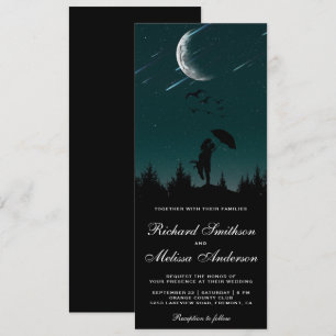 Romantic Night Sky, Moon & Shooting Stars Wedding Kaart