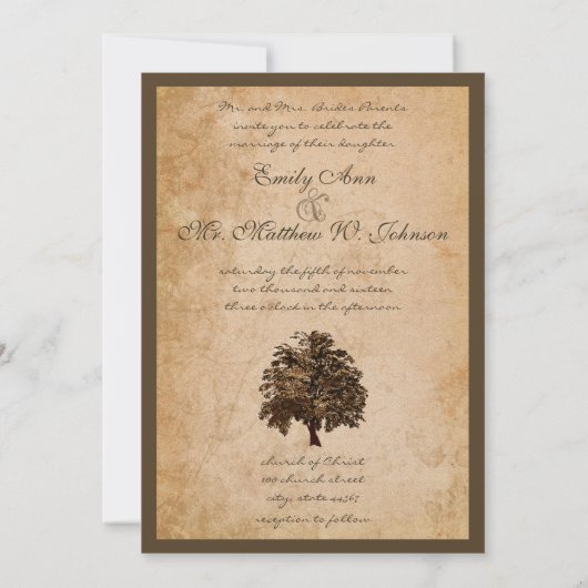 Romantic Oak Tree Weddenschap Kaart (Achterkant)