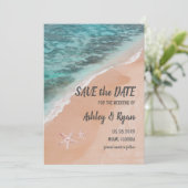 Romantic Ocean Beach Seaside Summer Sand Wedding Save The Date (Staand voorkant)