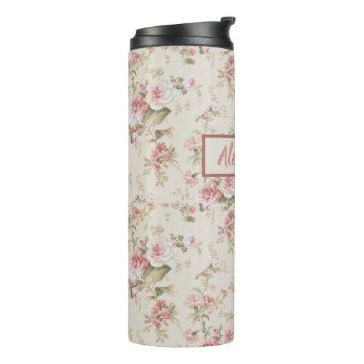 Romantic Old Fashioned Rozen Print Monogramed Thermosbeker (Gedraaid links)