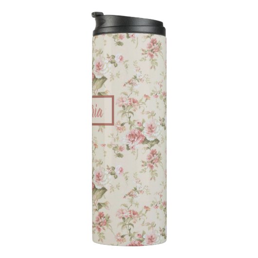 Romantic Old Fashioned Rozen Print Monogramed Thermosbeker (Geroteerd rechts)