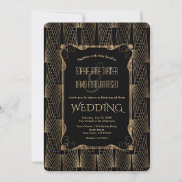 Romantic Old Hollywood Black Great Gatsby Wedding Kaart