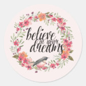 Romantic Oleander Bird Pink Floral Dream Ronde Sticker (Voorkant)