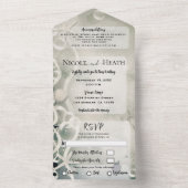 Romantic onder het Zee Inky Grey White Wedding All In One Uitnodiging (Binnen)