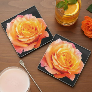 Romantic Oranje Roos Glazen Onderzetter
