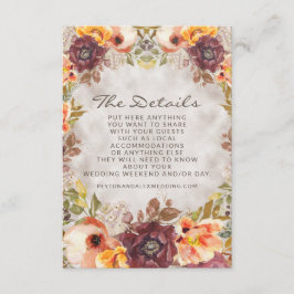 Romantic Oranje Rust Cream Autumn Floral - Gegeven Informatiekaartje