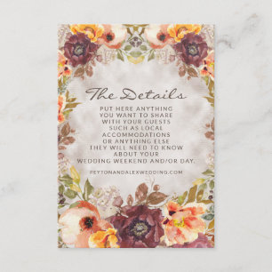 Romantic Oranje Rust Cream Autumn Floral - Gegeven Informatiekaartje