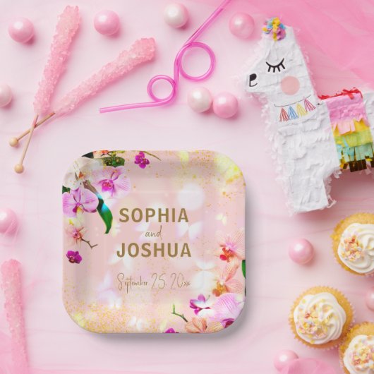 Romantic Orchid Bouquet Elegant Classy Wedding Papieren Bordje (Feest)