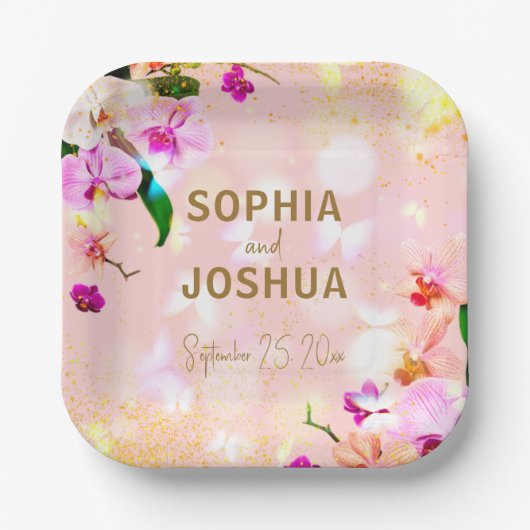 Romantic Orchid Bouquet Elegant Classy Wedding Papieren Bordje (Voorkant)