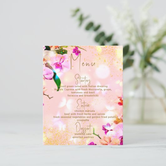 Romantic Orchid Bouquet Elegant Wedding Menu (Staand voorkant)