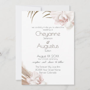 Romantic Orchids en Pampas Grass Wedding Kaart