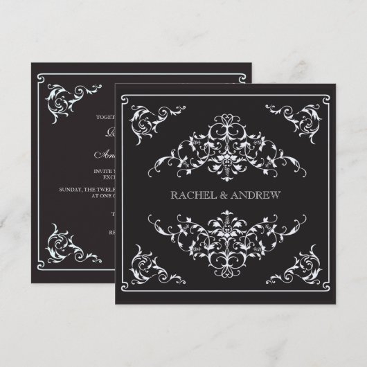 Romantic Ornaments Wedding Black Kaart (Voorkant / Achterkant)