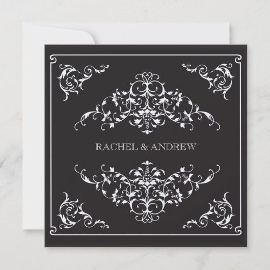 Romantic Ornaments Wedding Black Kaart (Voorkant)