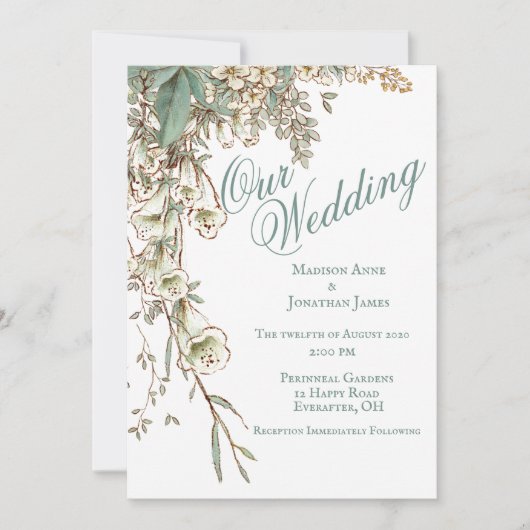 Romantic Our Wedding Floral Script Elegant Kaart (Voorkant)