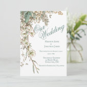 Romantic Our Wedding Floral Script Elegant Kaart (Staand voorkant)