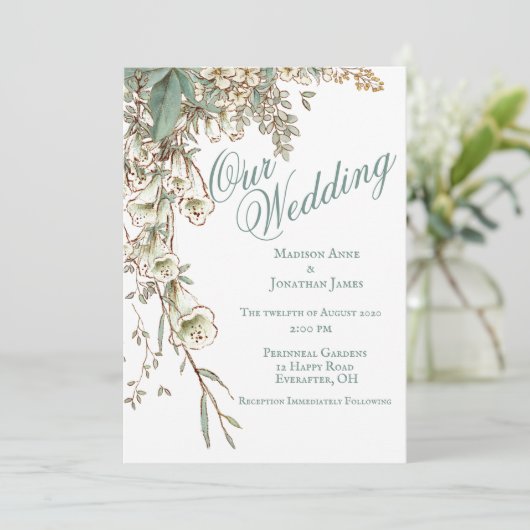 Romantic Our Wedding Floral Script Elegant Kaart (Staand voorkant)