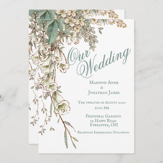 Romantic Our Wedding Floral Script Elegant Kaart (Voorkant / Achterkant)