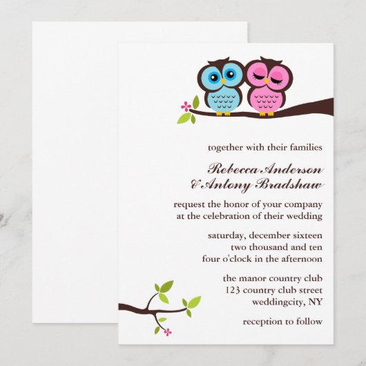 Romantic Owls Wedding Kaart (Voorkant / Achterkant)