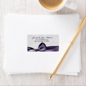 Romantic Paars Bow SIlver Damask Wedding Etiket (Insitu)
