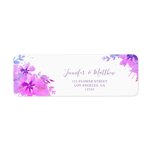 Romantic Paars Floral Return Address Label (Voorkant)