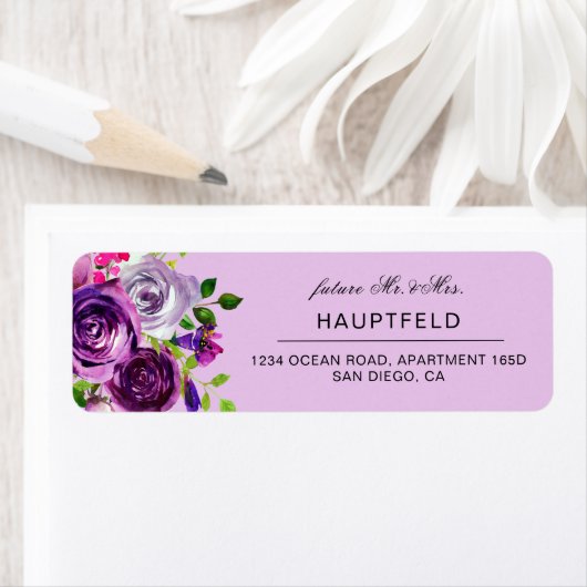 Romantic Paars Floral Return Address Label (Insitu)