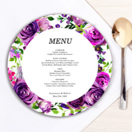 Romantic Paars Floral Round Menu Kaart