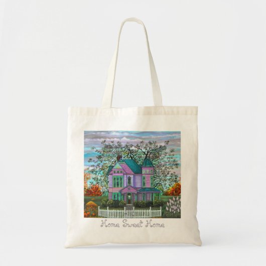 Romantic Paars Victoriaans House Picket Fence Tote Bag (Voorkant)