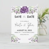 Romantic Paarse Floral en Greenery sparen de datum Kaart (Staand voorkant)