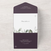 Romantic Paarse Floral | Greenery Wedding All In One Uitnodiging (Buitenkant)