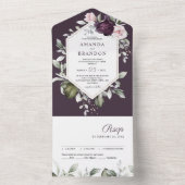 Romantic Paarse Floral | Greenery Wedding All In One Uitnodiging (Binnen)
