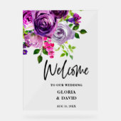 Romantic Paarse Floral Weddenschap Welkom Acryl Bord (Voorkant)