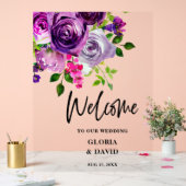 Romantic Paarse Floral Weddenschap Welkom Acryl Bord (Huwelijk)