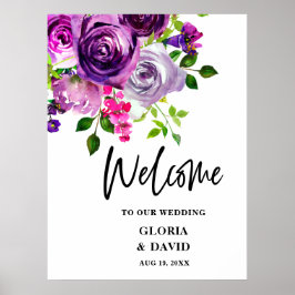 Romantic Paarse Floral Weddenschap Welkom Poster