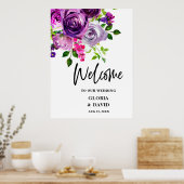 Romantic Paarse Floral Weddenschap Welkom Poster (Keuken)