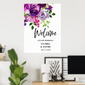 Romantic Paarse Floral Weddenschap Welkom Poster (Thuiskantoor)
