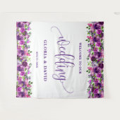 Romantic Paarse Floral Weddenschap Welkomstteken Wandkleed (Voorkant (horizontaal))
