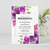 Romantic Paarse Floral Wedding Kaart (Staand voorkant)