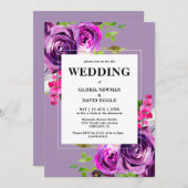 Romantic Paarse Floral Wedding Kaart (Voorkant / Achterkant)